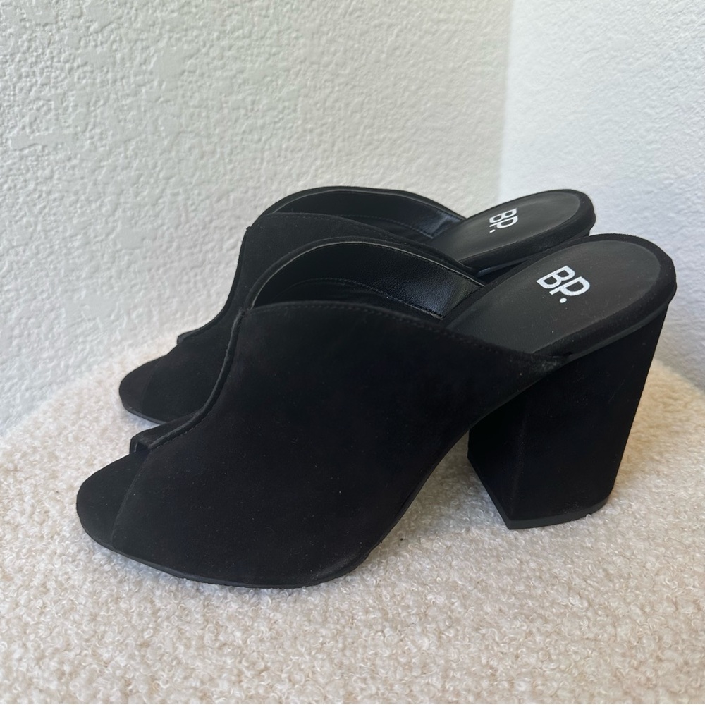 NWT BP Women's Suede Leather Open-Toe Block Heel Mules Shoes, Women’s 7